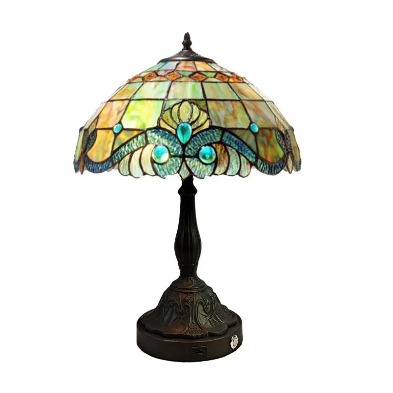 Luxury 12 Inch Tiffany Desk Flower Lamp Bronze Tiffany Table Lamp LED Glass Metal Round Stained Glass Customize AC 220V 10 - 60