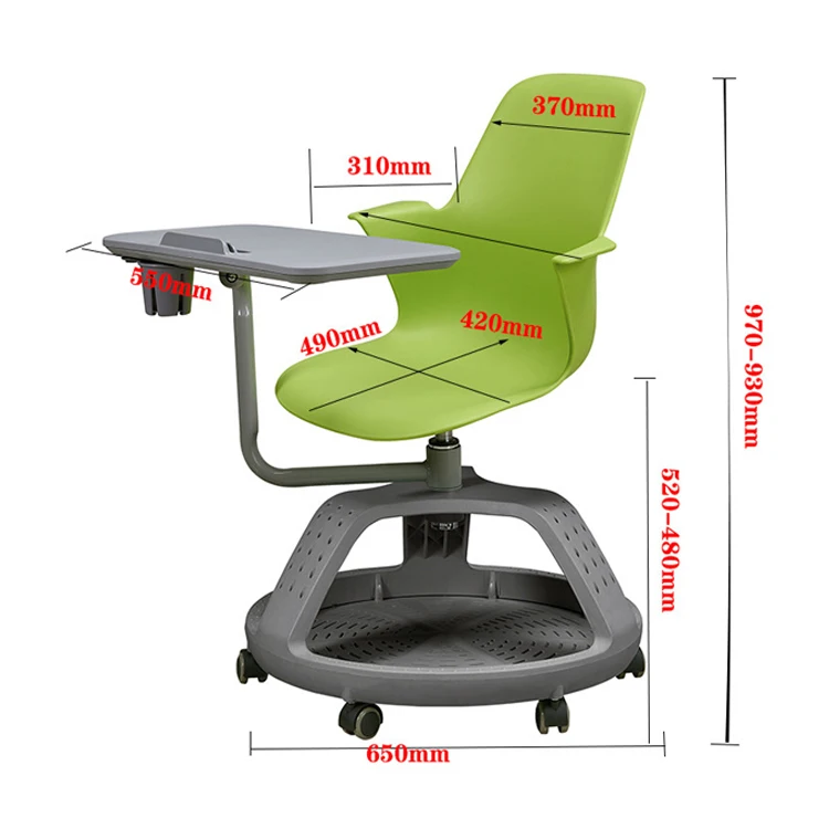 meeting plastic training chair with writing board classroom student chair with wheels school office furniture
