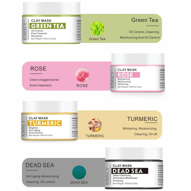 Private Label Organic Face Oil Control And Acne Removal Pink Turmeric Green Tea Facial Clay Mud Mask