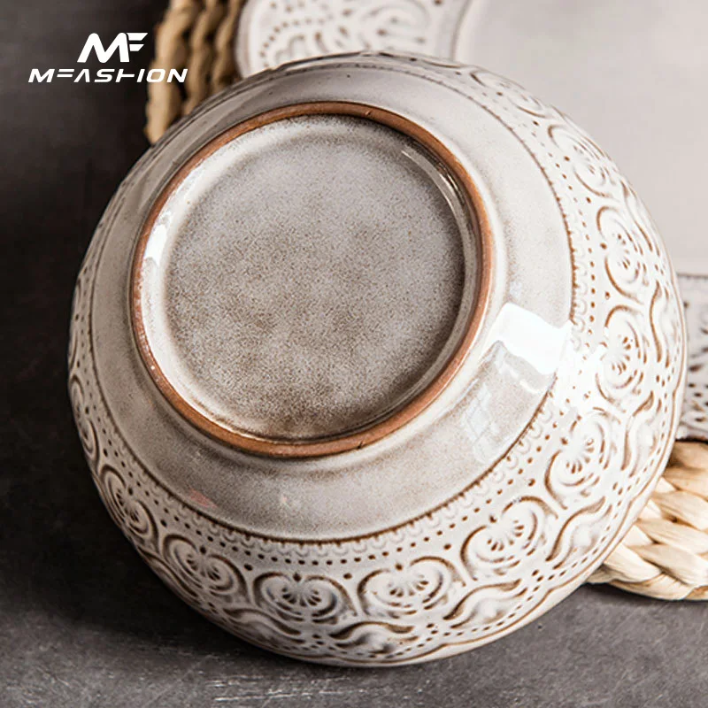 Direct selling American retro ceramic tableware embossed craftsmanship dishes and dishes personalized dishes and bowls wholesale