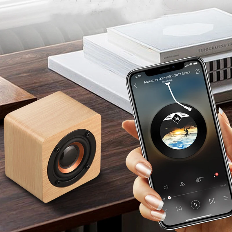 HANMOSS Wood Square Speakers Portable Mini Speaker Square Audio Box For Pc Phone Home