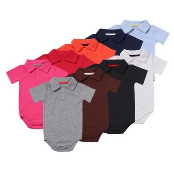 Wholesale baby boy solid color polo shirt rompers short sleeve soft cotton baby clothes for infants