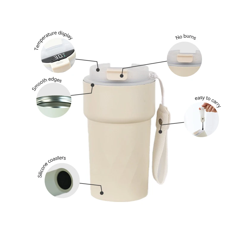 New Design Temperature Display Stainless Steel Cold Insulation Vacuum Cup Portable Car Carry 304 Water Bottle Coffee Cup