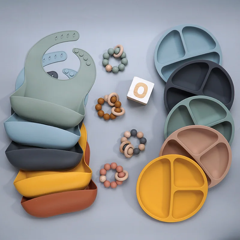 Custom BPA Free 100% Silicone Anti-Slip Washable silicone baby plates match baby bibs dropshipping dropshipping