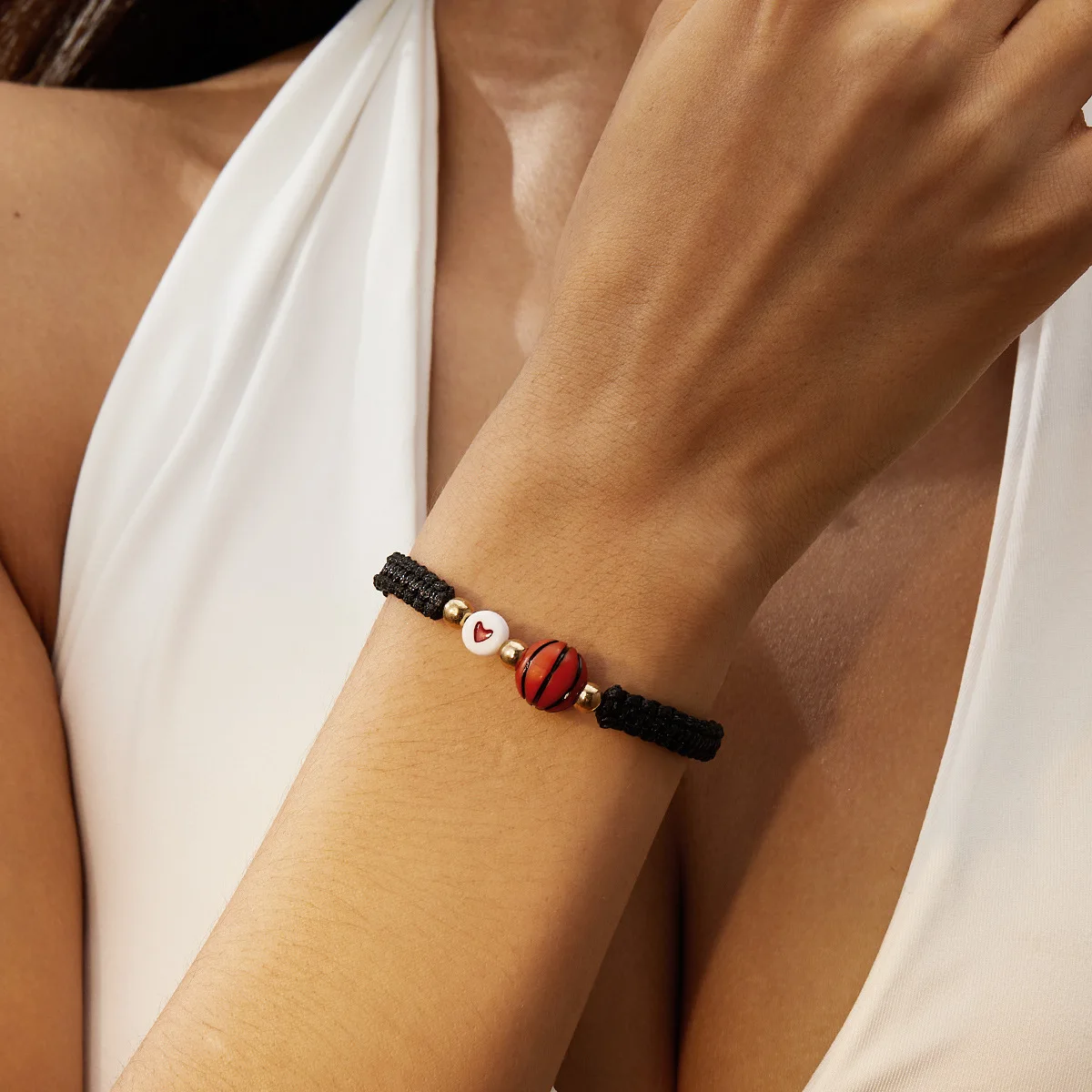 fashion ball football rugby tennis heart bead bracelet sports daily wear with adjustable woven men jewelry charm bracelet