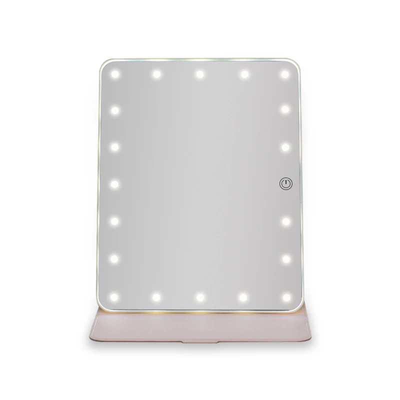 Wholesale ipad size foldable PU leather cover large makeup desktop vanity mirror with led light