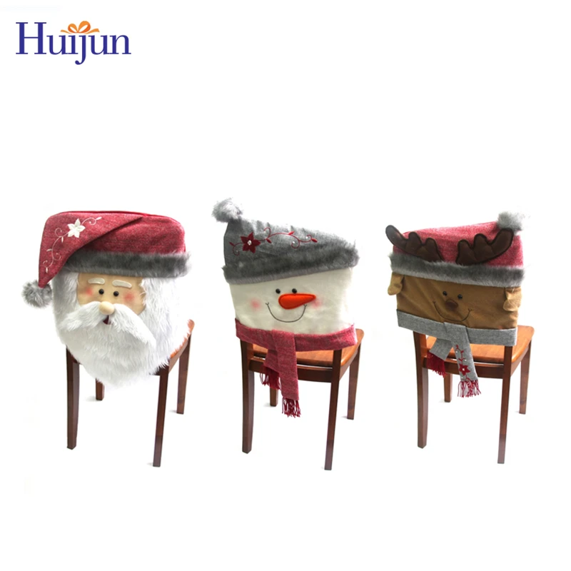 christmas Craft Best selling High Quality 3D christmas chair back cover set of 3 for Home decoration Santa snowman reindeer Festival items
