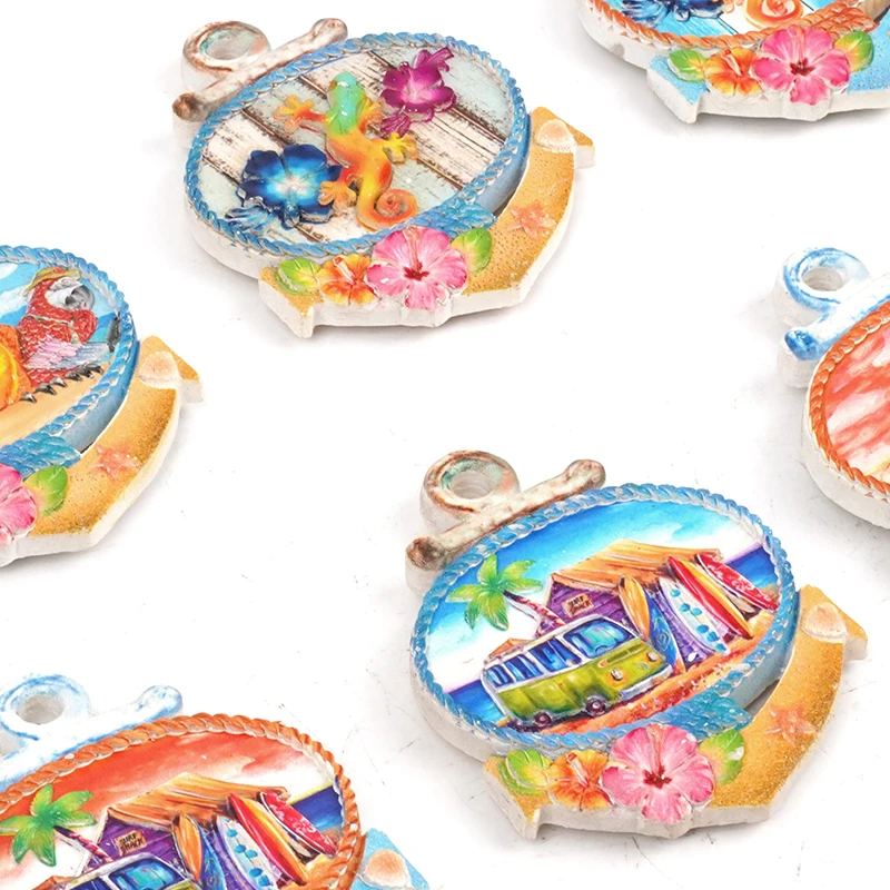 UV printed refrigerator resin landscape decoration beach tourism souvenir decoration coconut trees seagulls lizards, and turtles