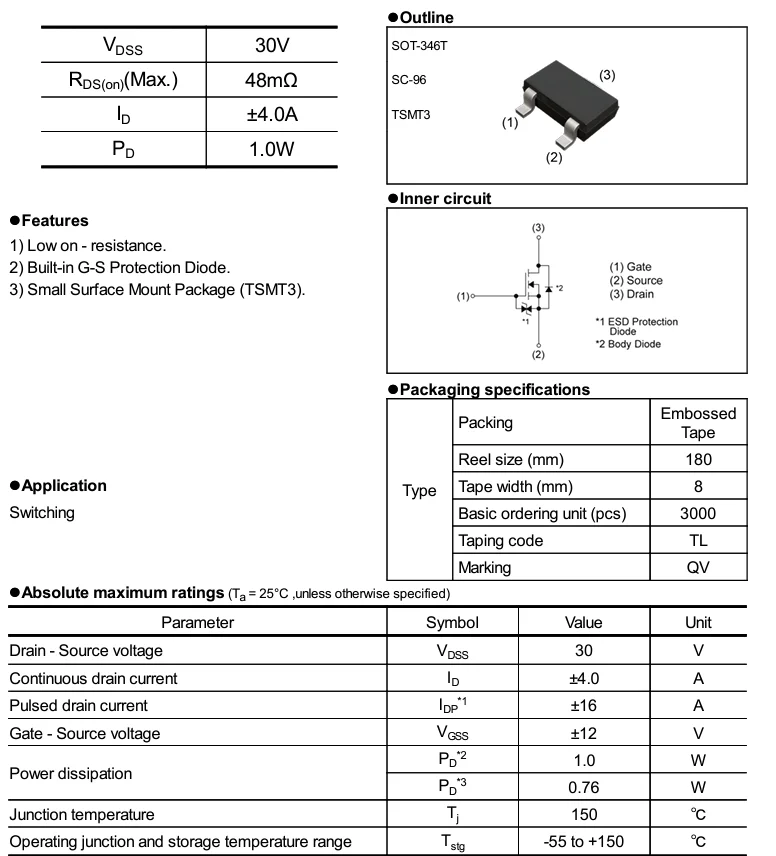 RTR040N03TL ROHM SOT-346T 21+ MOSFET 2.5V Drive N-Chan Nch 30V 4A Middle Power Mosfet for Switching