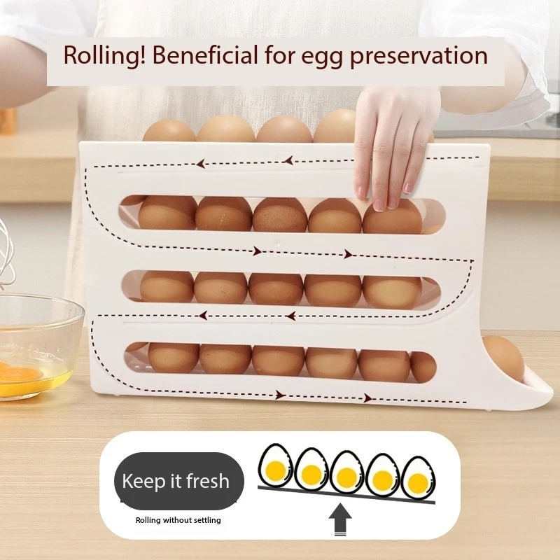 Egg Holders Dispenser for Home and Kitchen Organizer Accessories Automatic Rolling Egg Trays with 4 Tiers