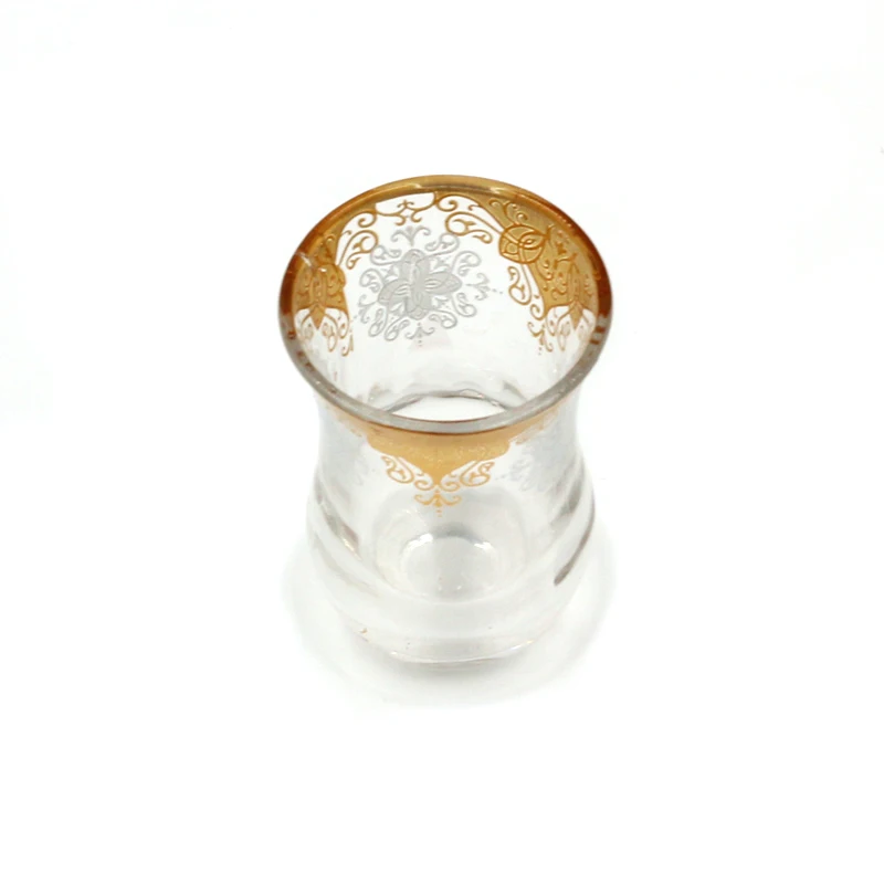 golden color 6 cups set 70ml without handle arab tea coffee cup yiwu wholesale clear turkey glass cup set