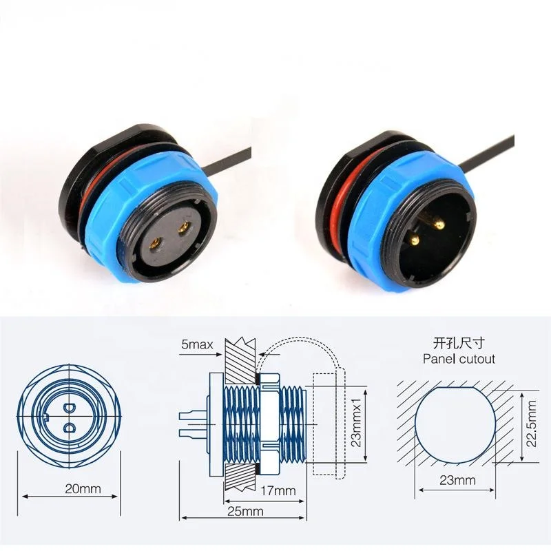 Waterproof Aviation Connectors 2/3/4/5/6/7/9/12pins SP21 IP68 Waterproof Docking Aviation plug connector