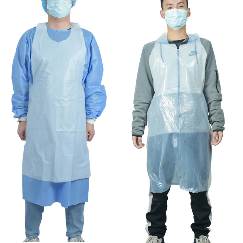 Bib Style Flat Pack Apron with Back Ties Clear Polyethylene Smock Cooking Waterproof Disposable Apron