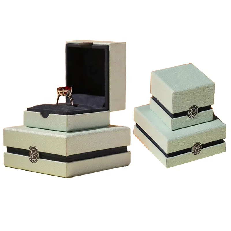 New Arrival Unique Green Paper Luxury Jewelry Packaging Ring Box With Gap  For Customize Logo  Suede  Storage Case