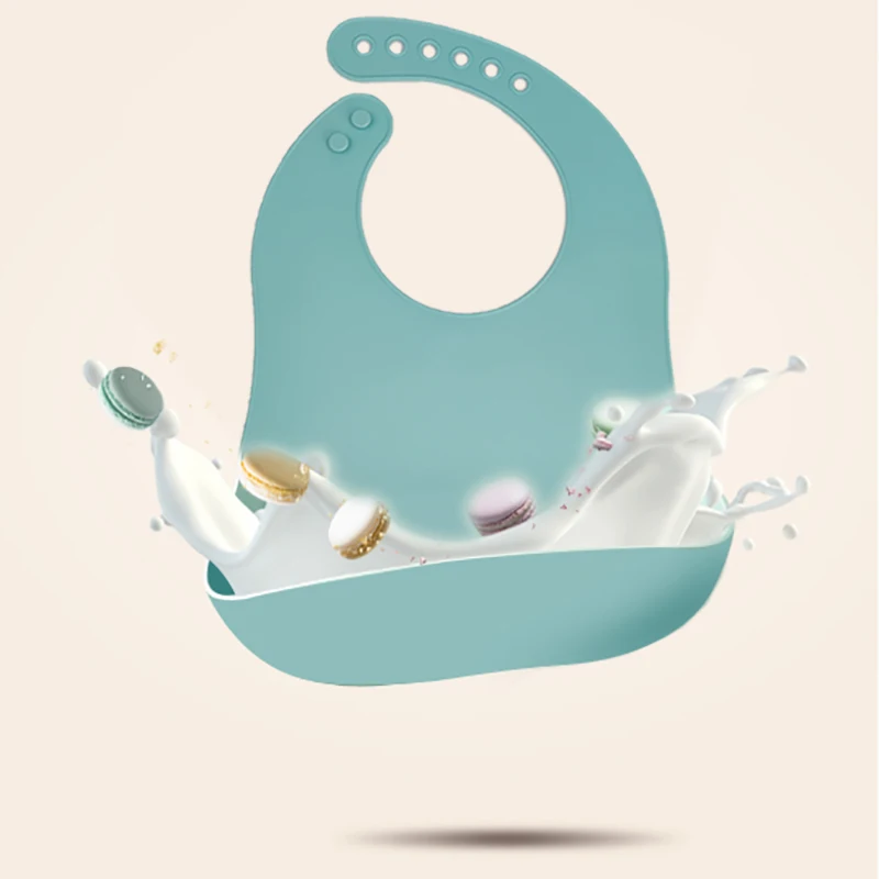 Waterproof and washable silicone feeding bib with food collector