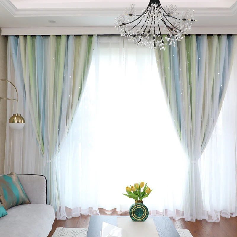 Hot Sale Korean Style Girl Room Double Layer Blackout Curtain with Sheer Princess Curtains for Bedroom