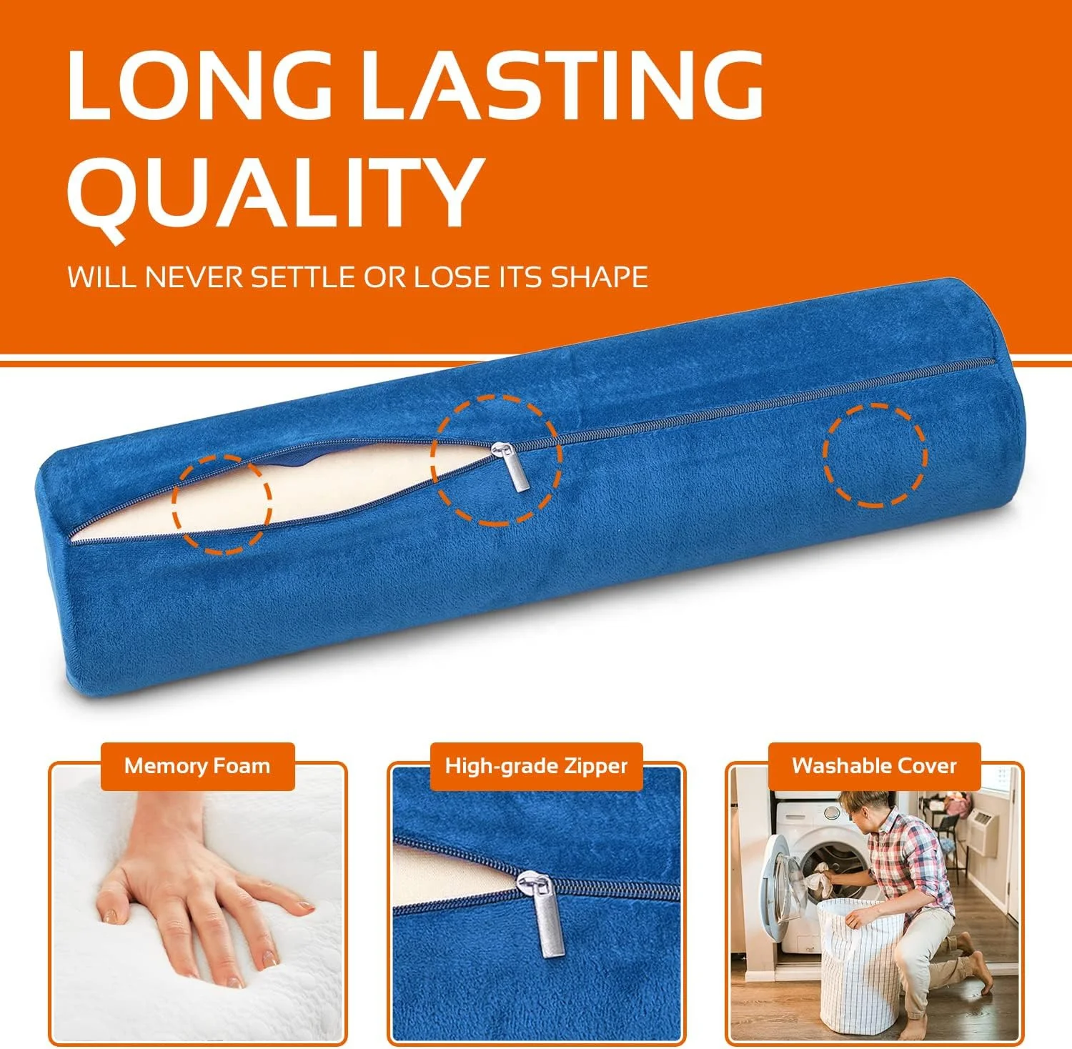 Round Cervical Roll Cylinder Bolster Pillow, Memory Foam Removable Washable Cover, Ergonomically Designed for Head, Neck, Back,