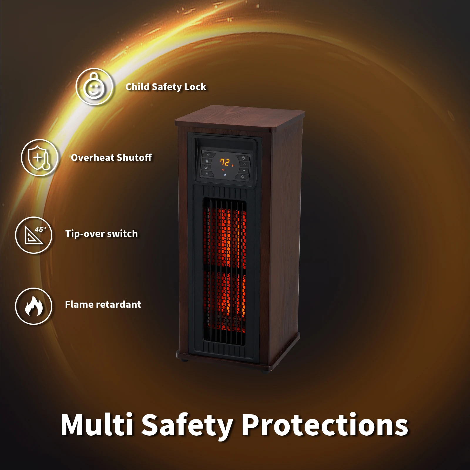 Portable 1000W 1500W Space Warmer Indoor Heating infrared wood tower heater with Remote control