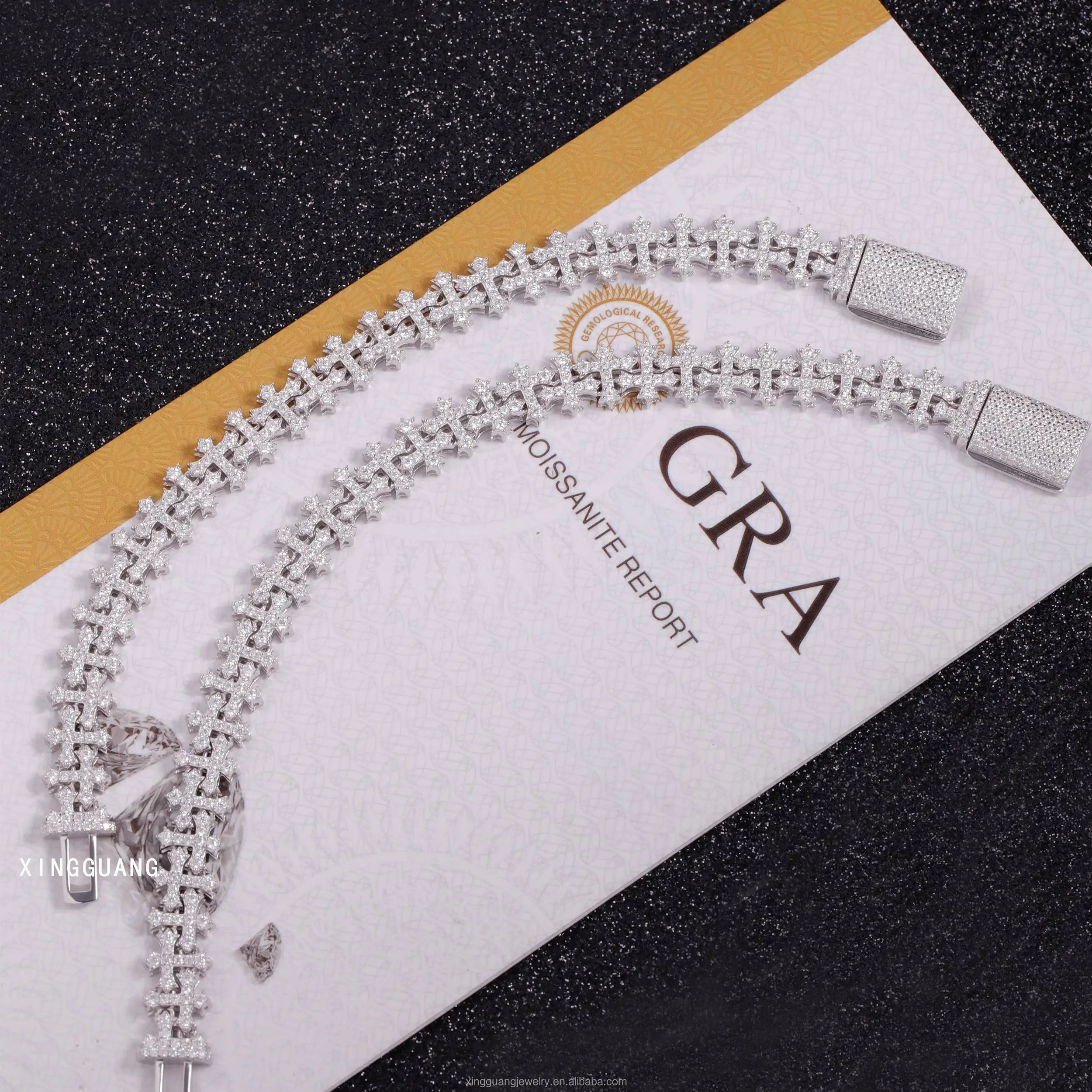 In Stock Vvs Iced Out Moissanite Diamond 10mm Cross Cuban Link Chain Hip Hop Bracelet 925 Silver Plate 18K Gold Fine Jewelry Men
