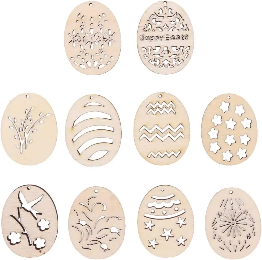 Wood Crafts Wooden Mix Easter Eggs Patterned Ornaments Crafts Handmade DIY Home Easter Decorations