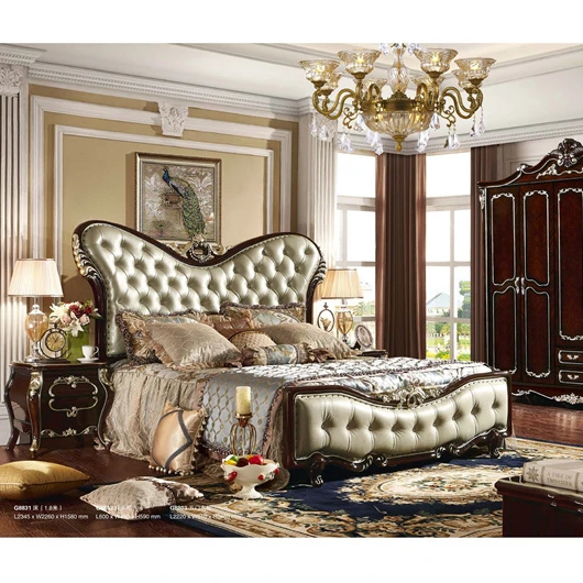 Hotel Furniture European Carved French Master Bedroom Set Solid Wood Leather Kids Bed Luxury Genuine Neoclassical All Modern