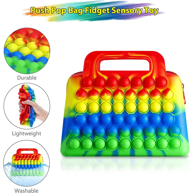 Fidget Sensory Handbag Clutch Bag Rainbow Bubble Cute Relieve Stress Silicone Makeup Bag