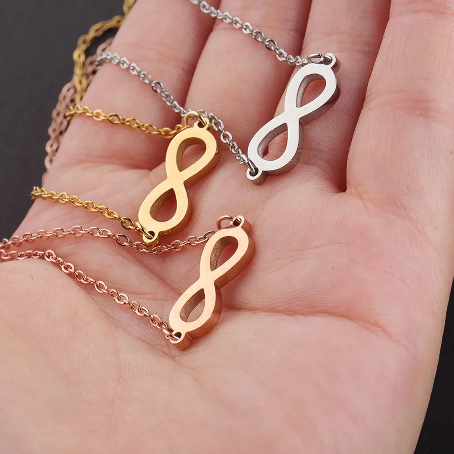New fashion hot selling stainless steel necklace mirror pendant Figure 8 infinite necklace symbol necklace for women
