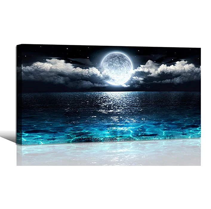 Amazon Hotsale Beautiful Moon Sea Ocean Landscape Canvas prints Wall painting Frame Wall Art