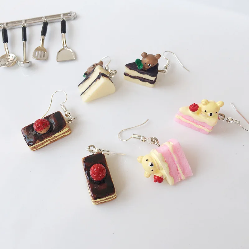 Candy Color crepe cake Food Drop earrings Cute Handmade polymer clay Fashion earrings Jewelry Gift