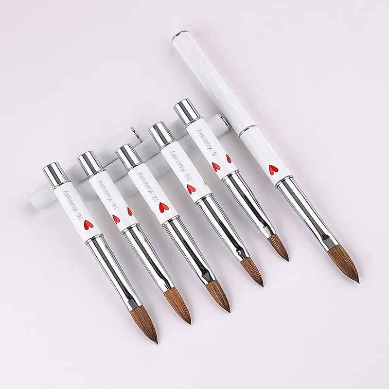 High Quality Nail Flat Oval 100% Kolinsky Hair Custom White Acrylic Nail Brush For Acrylic Ppplication