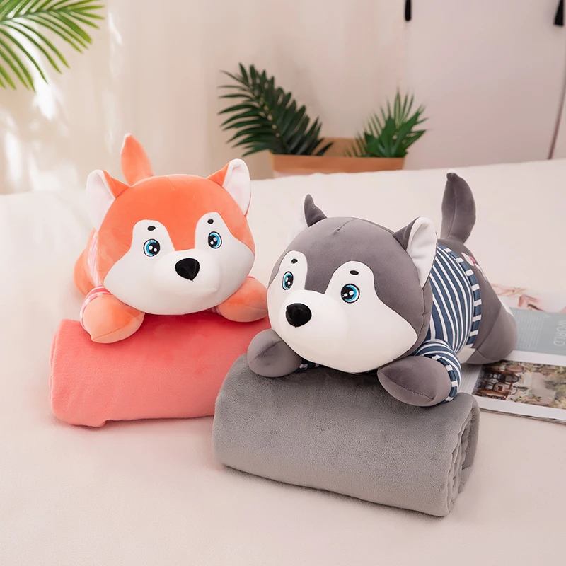 Wholesale animals stuffed soft pillow dolls Husky blanket plush toys for children