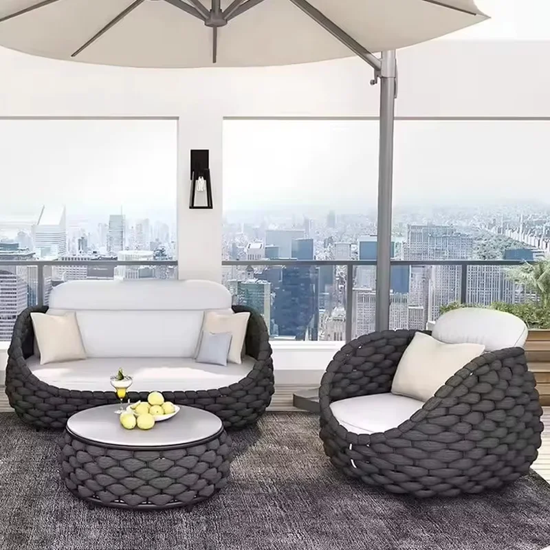 Modern Villa Wicker Rope Garden Set Outdoor Rattan Sofa Outdoor Patio Furniture Metal Garden Sofas Aluminum Garden Furniture