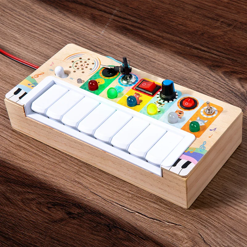 Montessori Educational Toys Toddlers Musical Toy Wooden Sensory Board Electronic Piano Busy Board with LED Light Switch