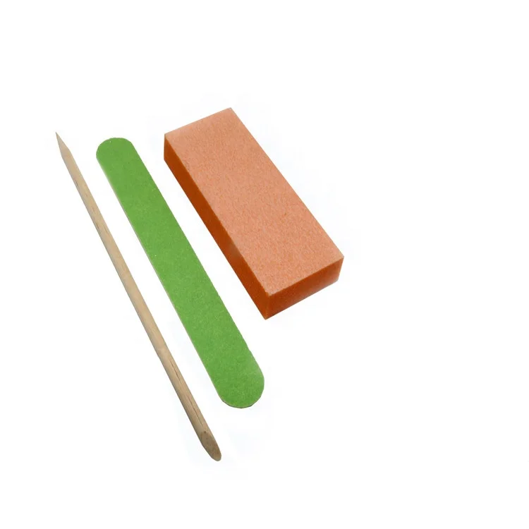 Factory Price Disposable Manicure Pedicure Kit Mini Nail File Buffer with Bamboo Nail Pusher