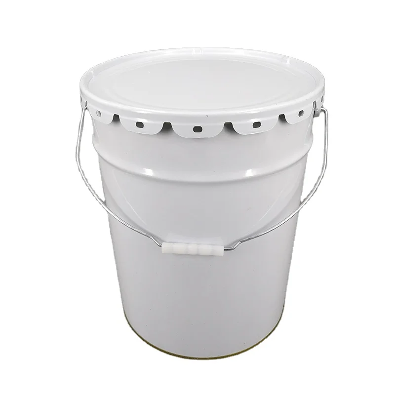 20L Round iron can Metal Tinplate Paint Bucket Paint Pail Bucket with Lid Silver White Set OEM custom logo and printing