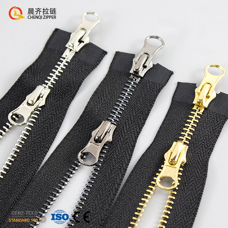 CHENQI Factory Customization 5# Nickel Silver Gold Zipper Teeth Close-End Open-End Two Way Custom Metal Zippers For Clothing