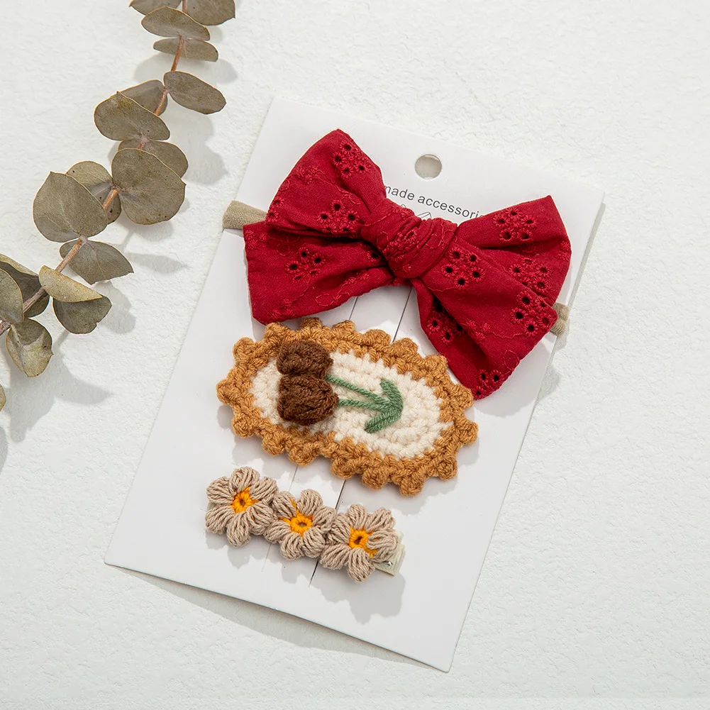 High Quality Girls Crocheted Lace Hairclip Set Floral Big Bow Baby Birth Gift Hair Accessories Sweet Girl Hair Clips Combination