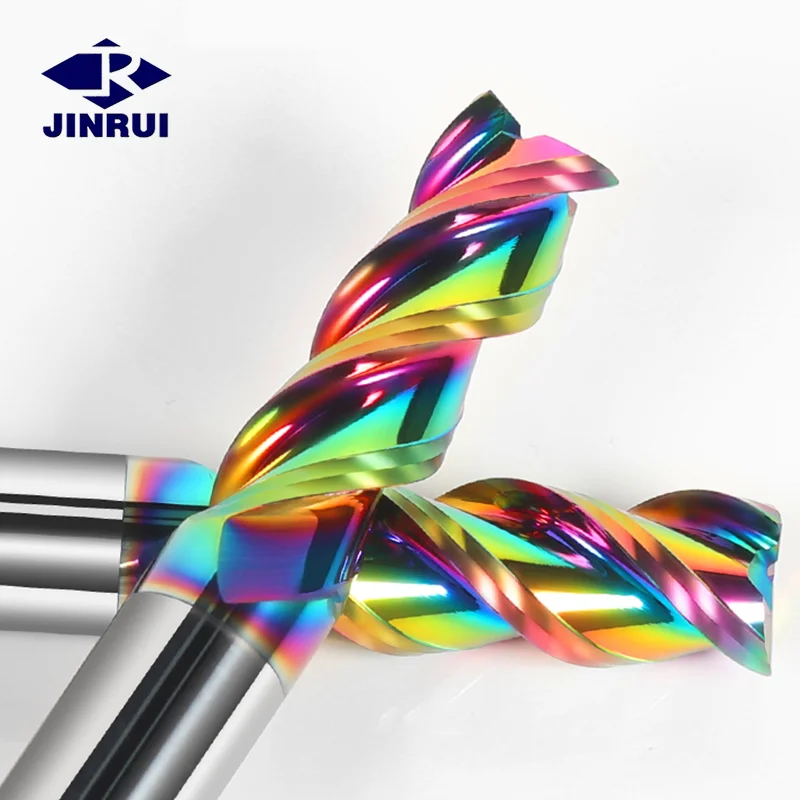 JR 1mm-8mm Carbide Colorful Coating End Mill 3 Flute High Polished Milling Cutter for Aluminum