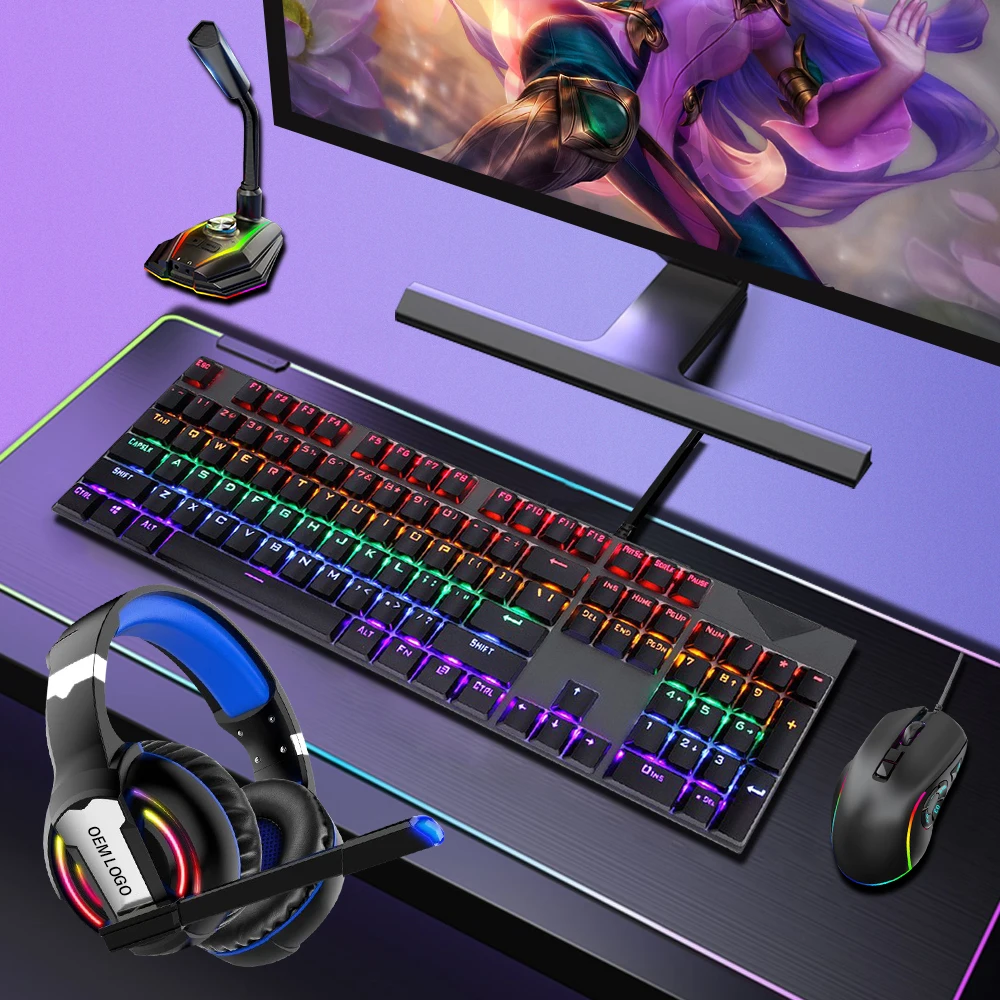 Best Price Creative Rgb Backlit Gaming Accessories Set Professional E-sport Keyboard Mouse Headphone Mic Combo