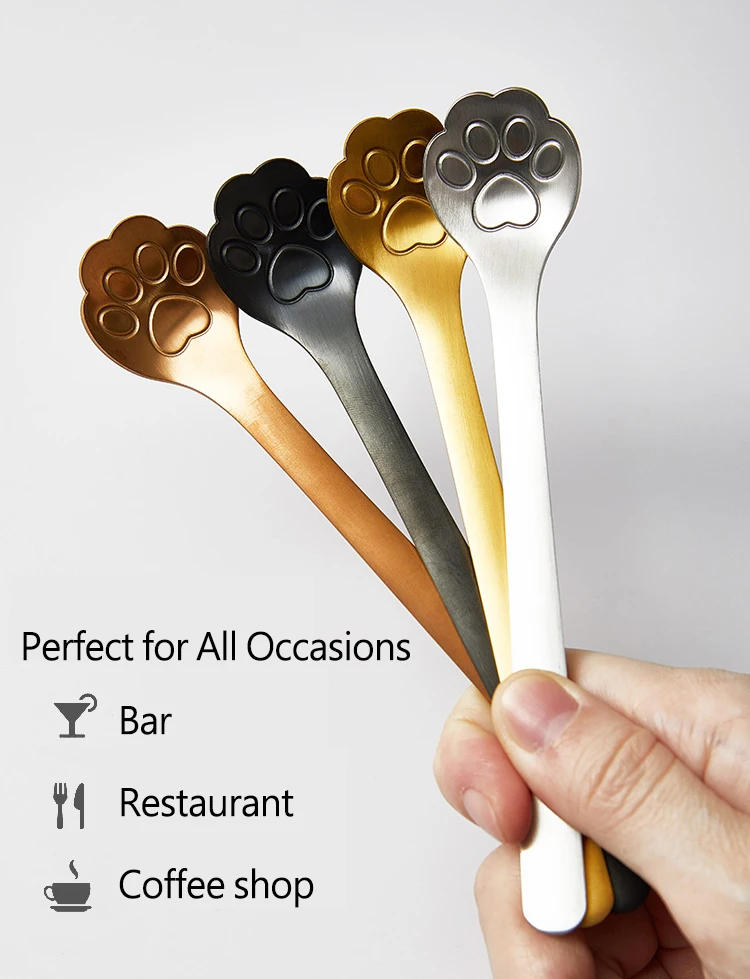 Sweet Design Cat Claw Spoon  Colored Cartoon Spoon Stainless Steel 304 Tea Spoon for Home