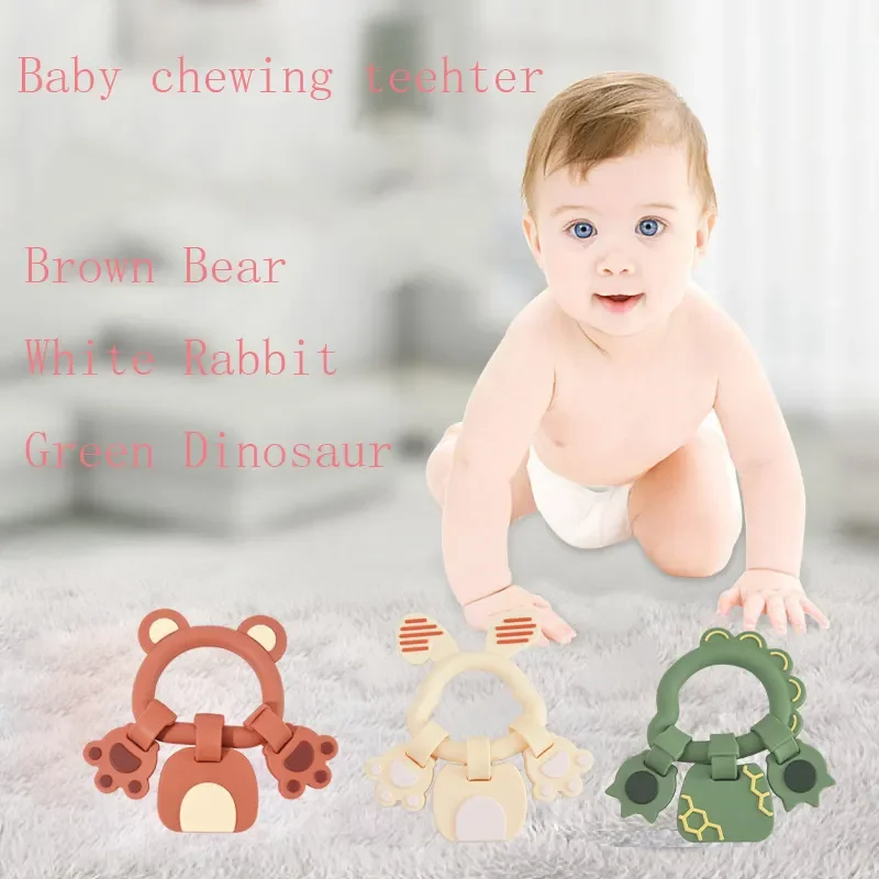 New Bpa Free Baby Silicone Teething Bracelets Key Teething Sticks Food Grade Silicone Dinosaur Rabbit Bunny Teether Baby Toys