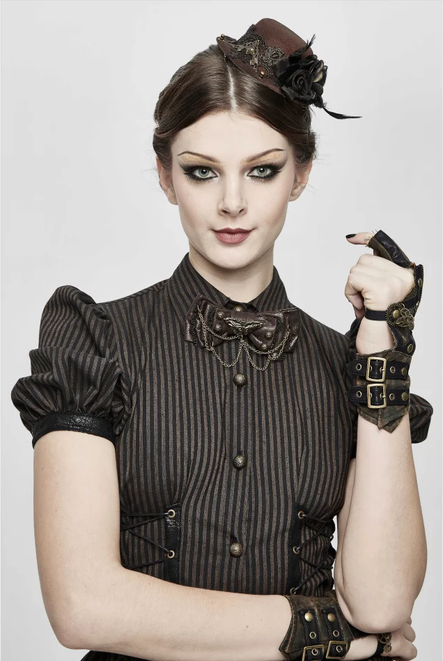 GE014 devil fashion steampunk brown 7-shaped gear decoration nailed sexy women leather gloves