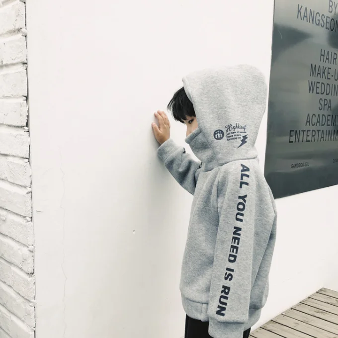 
KS1649 Stylish words print boys winter hoodie turtleneck kids high fashion hoodie 