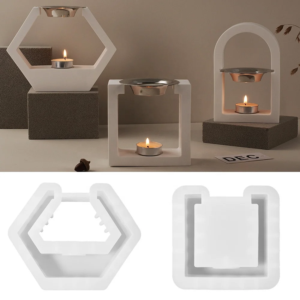 DM833 Large Hexagon Rectangle Arch Candle Holder Jar Silicone Mold Aromatherapy Furnace Wax Melting Furnace Diffuser Mould