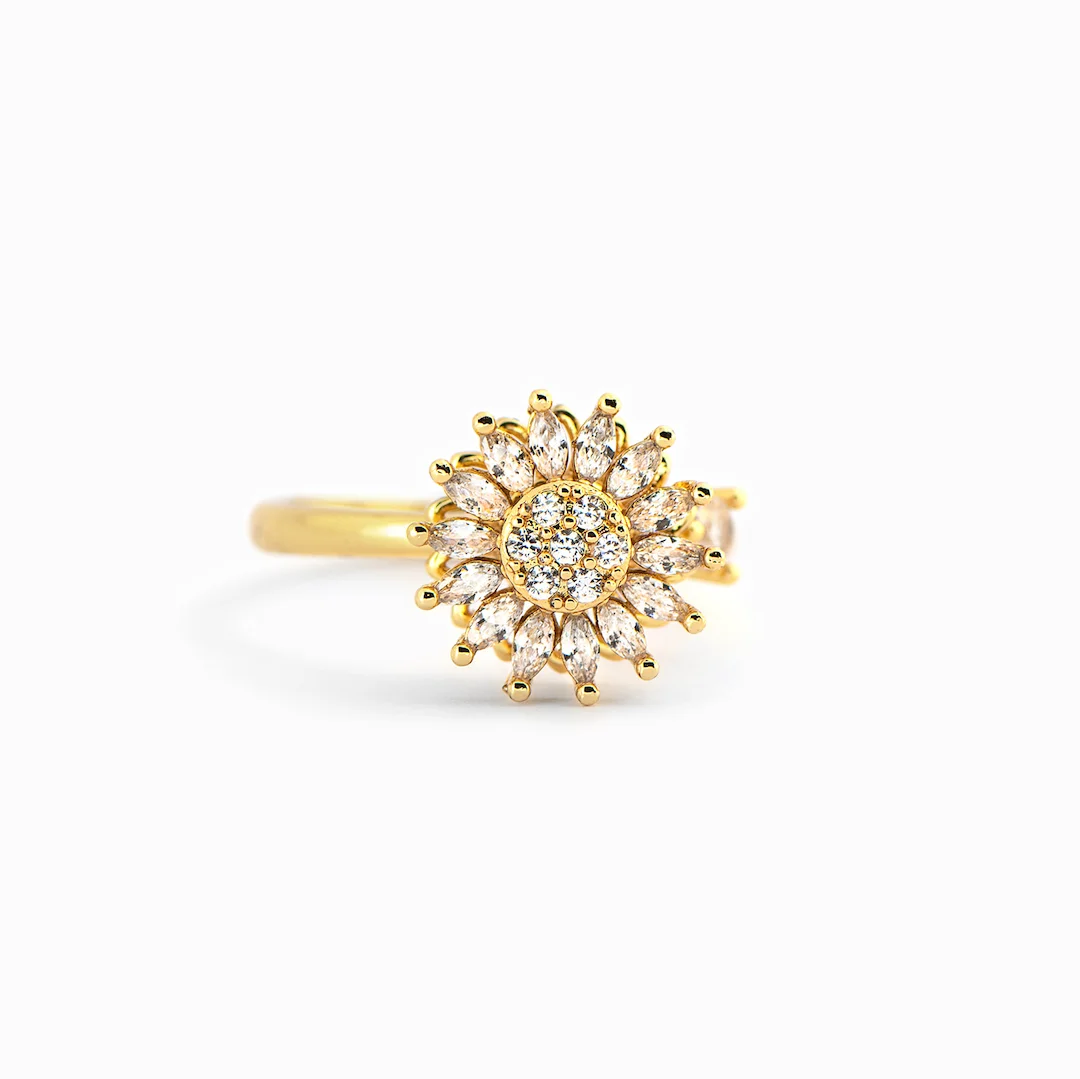 Кольцо RFJEWEL для моей дочери с подсолнухами 18 карат/24 карат позолоченное Латунное вращающееся регулируемое кольцо