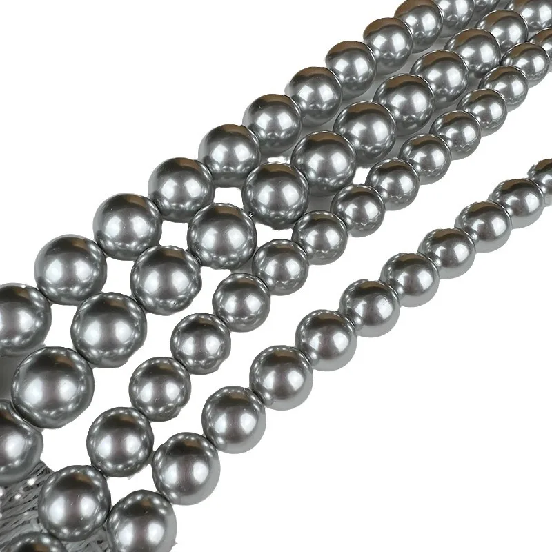 Loose beads boutique glass pearl color linen gray straight hole diy accessories 2-14mm loose beads