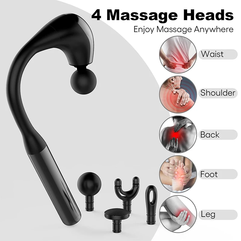 Men Women Extended Handle Massage Hammer Fascia Gun Deep Tissue 4 Heads Brushless Mini Massage Gun 2024 For Full Body Massage