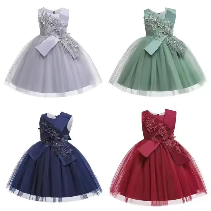 Infant Princess Dress Girls Flower Wedding Party Birthday Tutu Clothes Newborn Infant Bow Kids Dresses