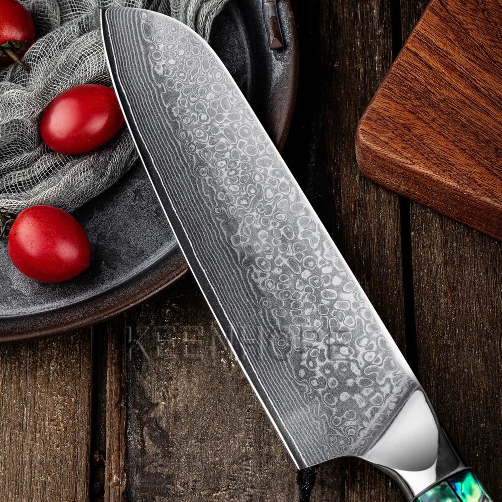 7-дюймовый нож Santoku дамасский кухонный для мясника с 67 слоями VG10 10Cr15CoMoV обвалочная ручка морского ушка 2 шт. MOQ