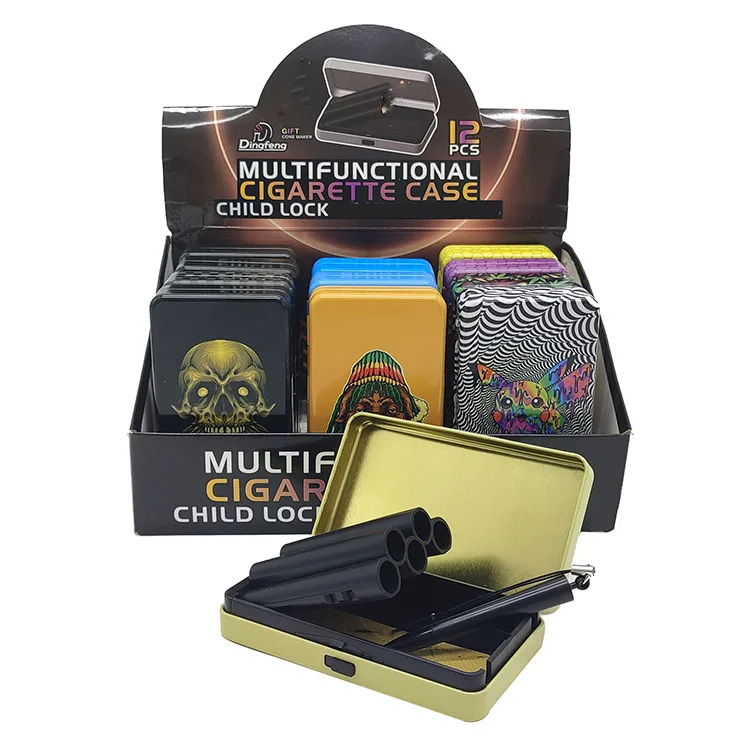 New Tin Metal Pocket Cigarette Case With Lock Custom Logo Tobacco Cigarette Storage Container Wholesale